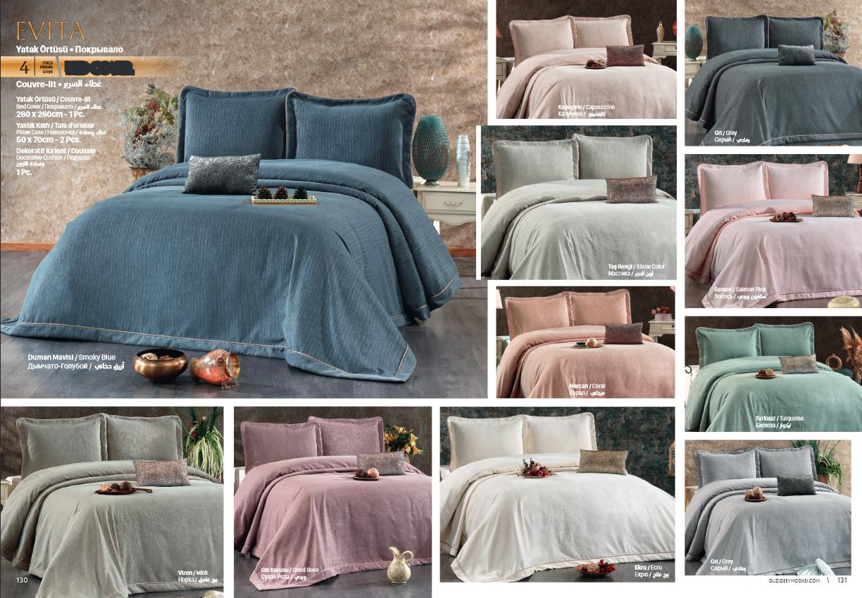 Güzide Evita Yatak Örtüsü Çift Kişilik Duman Mavisi