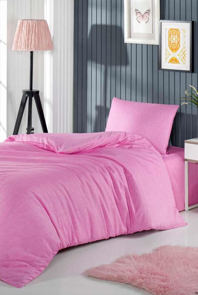 Pololife Düz Polyester Nevresim Takımı Tek Kişilik Pembe