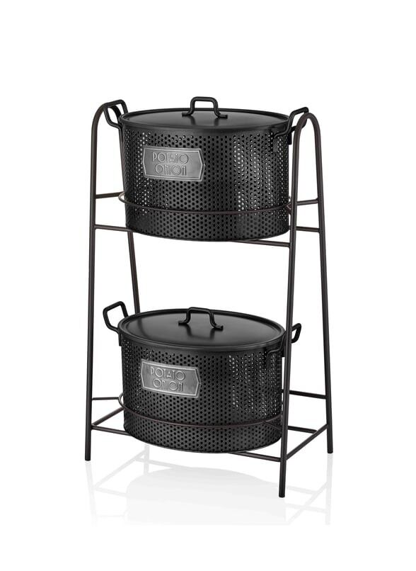 The Mia GLV0683 Katlı (İçi 2 Hazneli) Sebze ve Meyve Standı Siyah