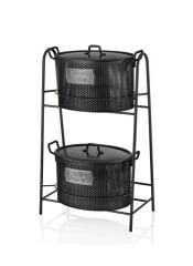 The Mia GLV0683 Katlı (İçi 2 Hazneli) Sebze ve Meyve Standı Siyah