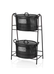 The Mia GLV0683 Katlı (İçi 2 Hazneli) Sebze ve Meyve Standı Siyah