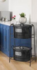 The Mia GLV0683 Katlı (İçi 2 Hazneli) Sebze ve Meyve Standı Siyah