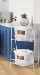 The Mia GLV0684 Katlı (İçi 2 Hazneli) Sebze ve Meyve Standı Beyaz