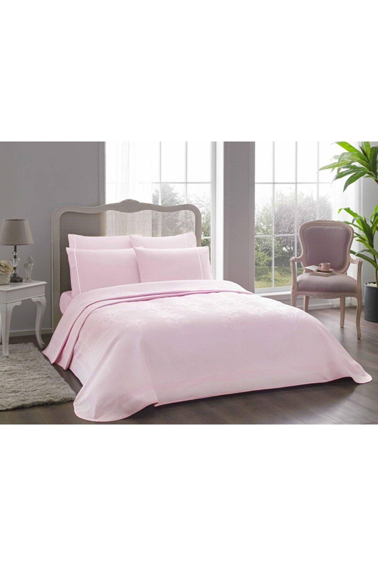 Taç Greta Pembe Jakar Pike Takımı Çift Kişilik