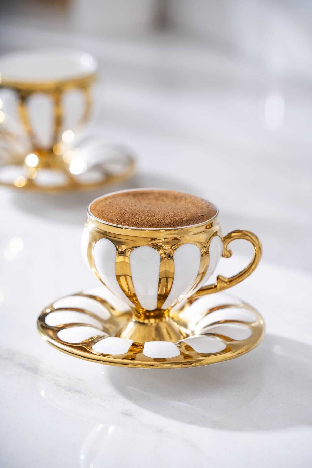 Acar 6876 Karius 6 Lı Kahve Fincan Takımı Gold