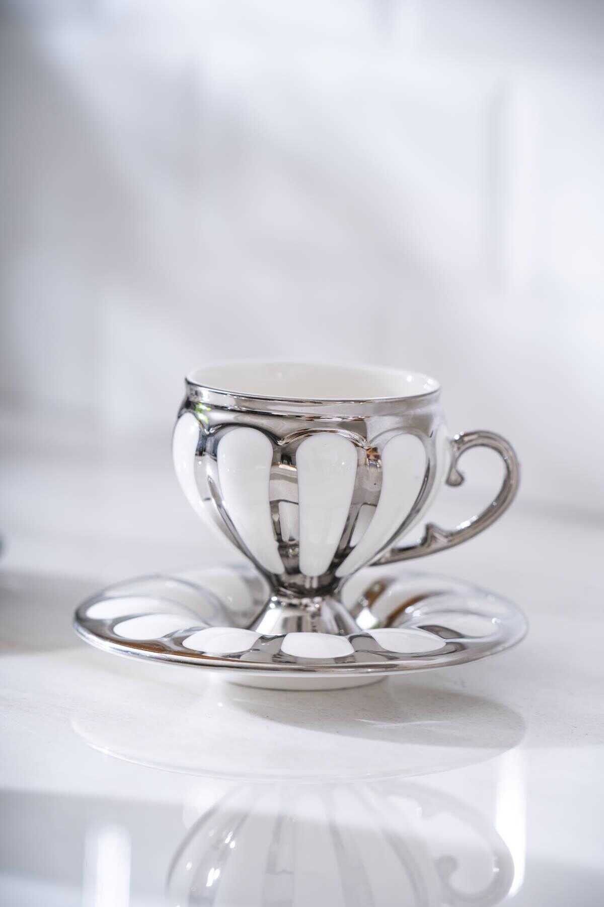 Acar 6876 Karius 6 Lı Kahve Fincan Takımı Gümüş