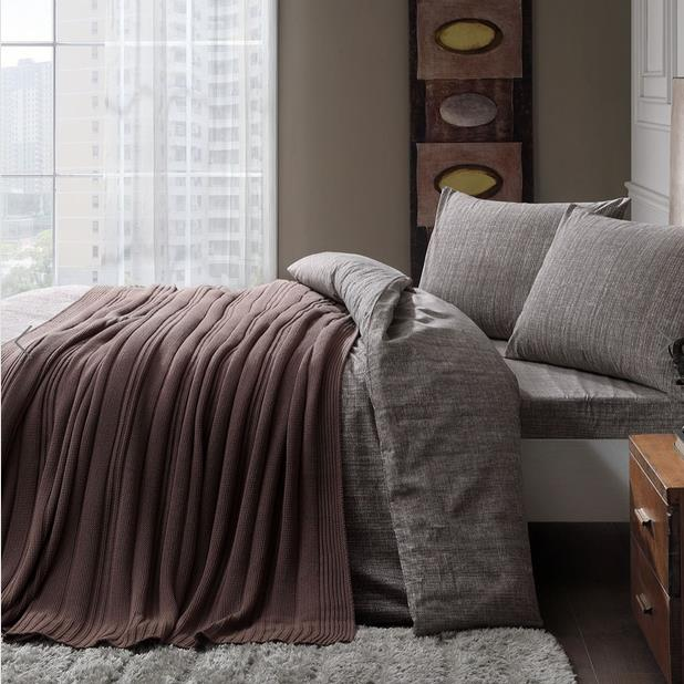 Taç Waffle V2 Trikolu Nevresim Seti Çift Kişilik Kahve