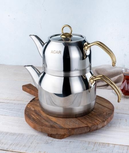 Acar 315 Armin Aile Boy Çelik Çaydanlık Takımı - Gold