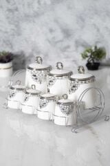 Acar 6385 Astar Gümüş Metal Standlı 7 Li Baharat Takımı