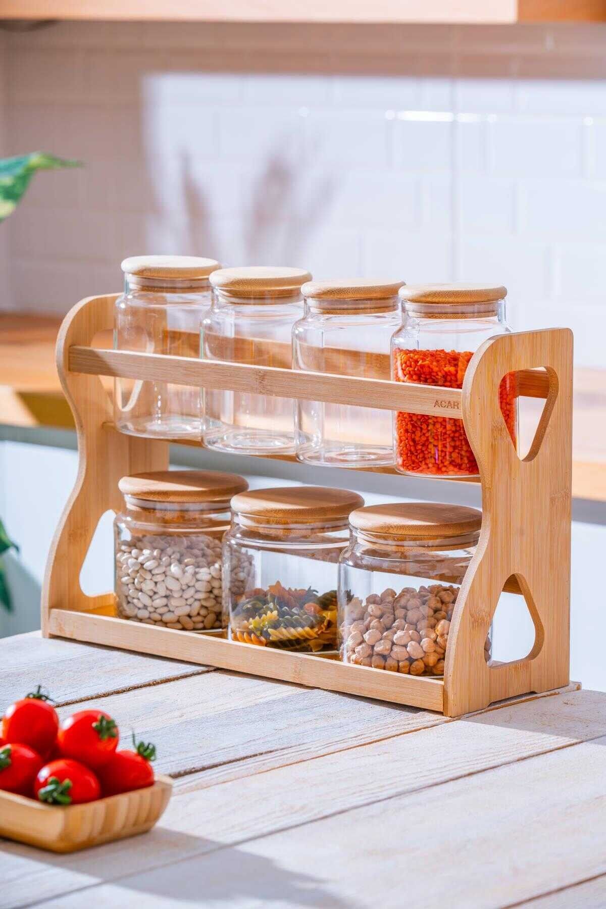 Acar 7587 Malibu Bambu Standlı 7 Li Baharat Takımı