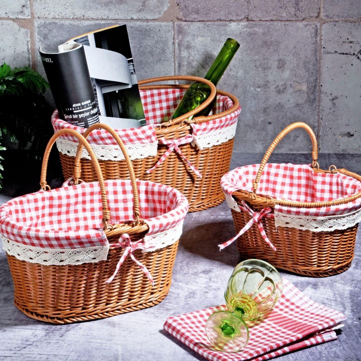 Kosova SPT-136 Hasır 3 Lü Oval Piknik Sepeti