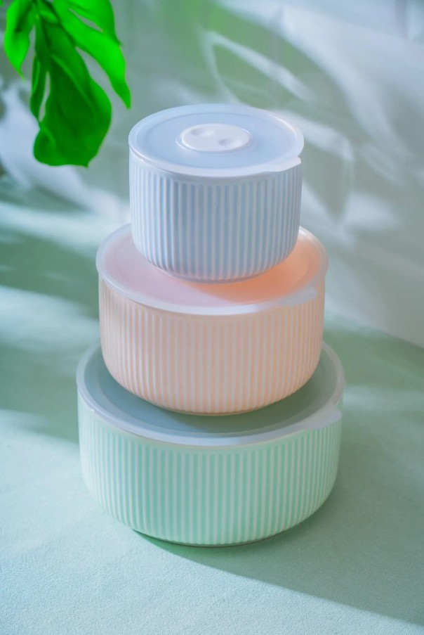 Acar 7096 Pure Carmen Kapaklı Porselen 3 lü Saklama Kabı