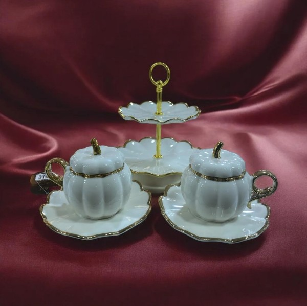 Acar 7647 Betty 2 Li Standlı Mini Pasta Set & Fincan Takımı Gold