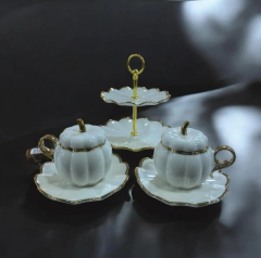 Acar 7647 Betty 2 Li Standlı Mini Pasta Set & Fincan Takımı Gold