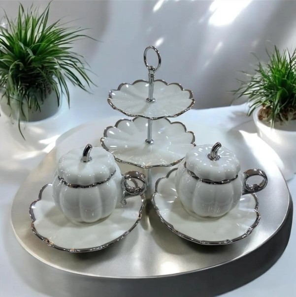 Acar 7647 Betty 2 Li Standlı Mini Pasta Set & Fincan Takımı Silver