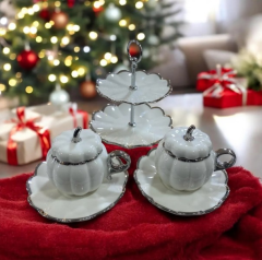 Acar 7647 Betty 2 Li Standlı Mini Pasta Set & Fincan Takımı Silver