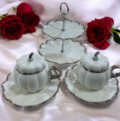 Acar 7647 Betty 2 Li Standlı Mini Pasta Set & Fincan Takımı Silver