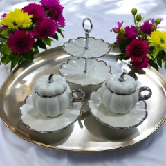 Acar 7647 Betty 2 Li Standlı Mini Pasta Set & Fincan Takımı Silver