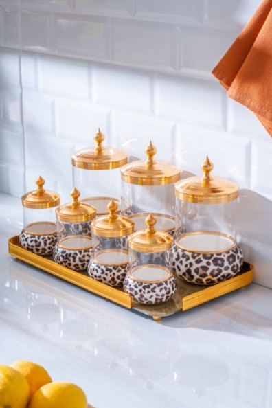 Acar 7316 Ortigia 8 Li Cam Tepsili Baharat Takımı