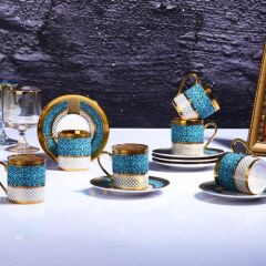 Kosova İST-107 Porselen 6 lı Kahve Fincan Seti 12 Parça