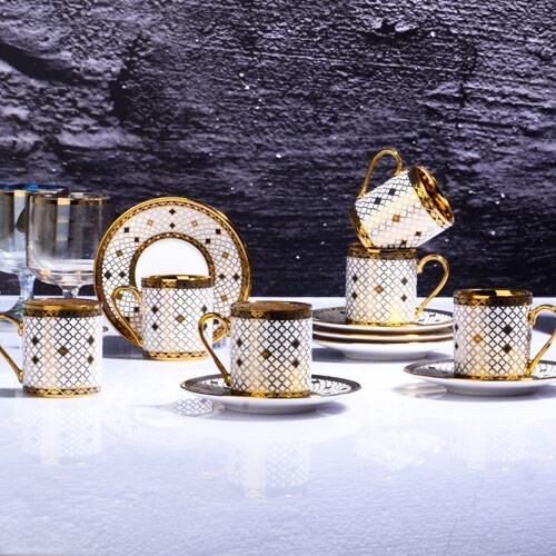 Kosova İST-104 Porselen 6 lı Kahve Fincan Seti 12 Parça