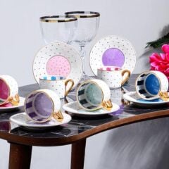 Kosova FNC-26 Bone China 6 Lı Puantiyeli Kahve Fincan Seti 12 Parça