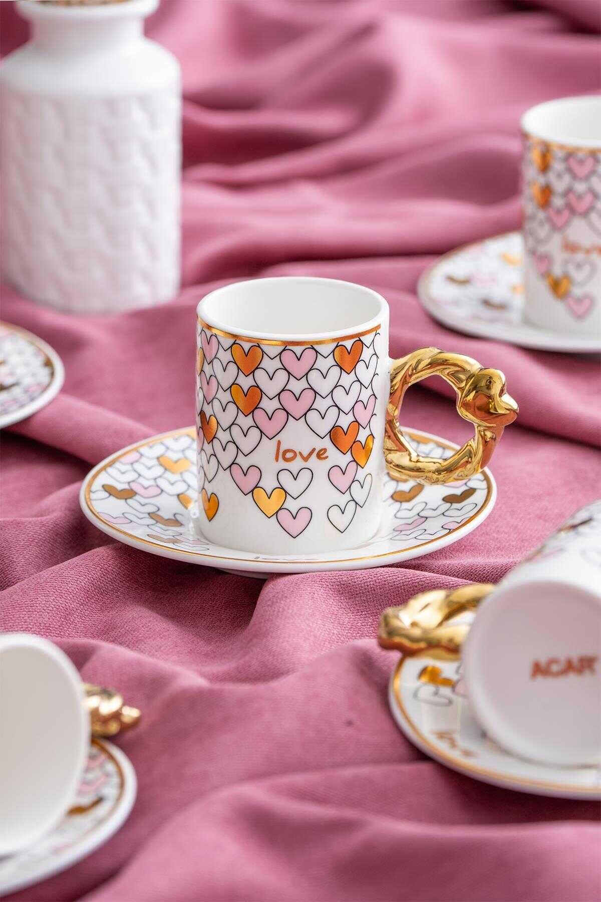 Acar 6013 Juliette 6 Lı Kahve Fincan Takımı Pembe