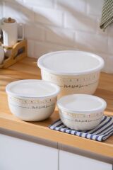 Acar 8526 Made With Love Emaye 3 Lü Saklama & Karıştırma Kabı