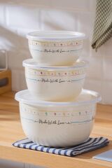 Acar 8526 Made With Love Emaye 3 Lü Saklama & Karıştırma Kabı