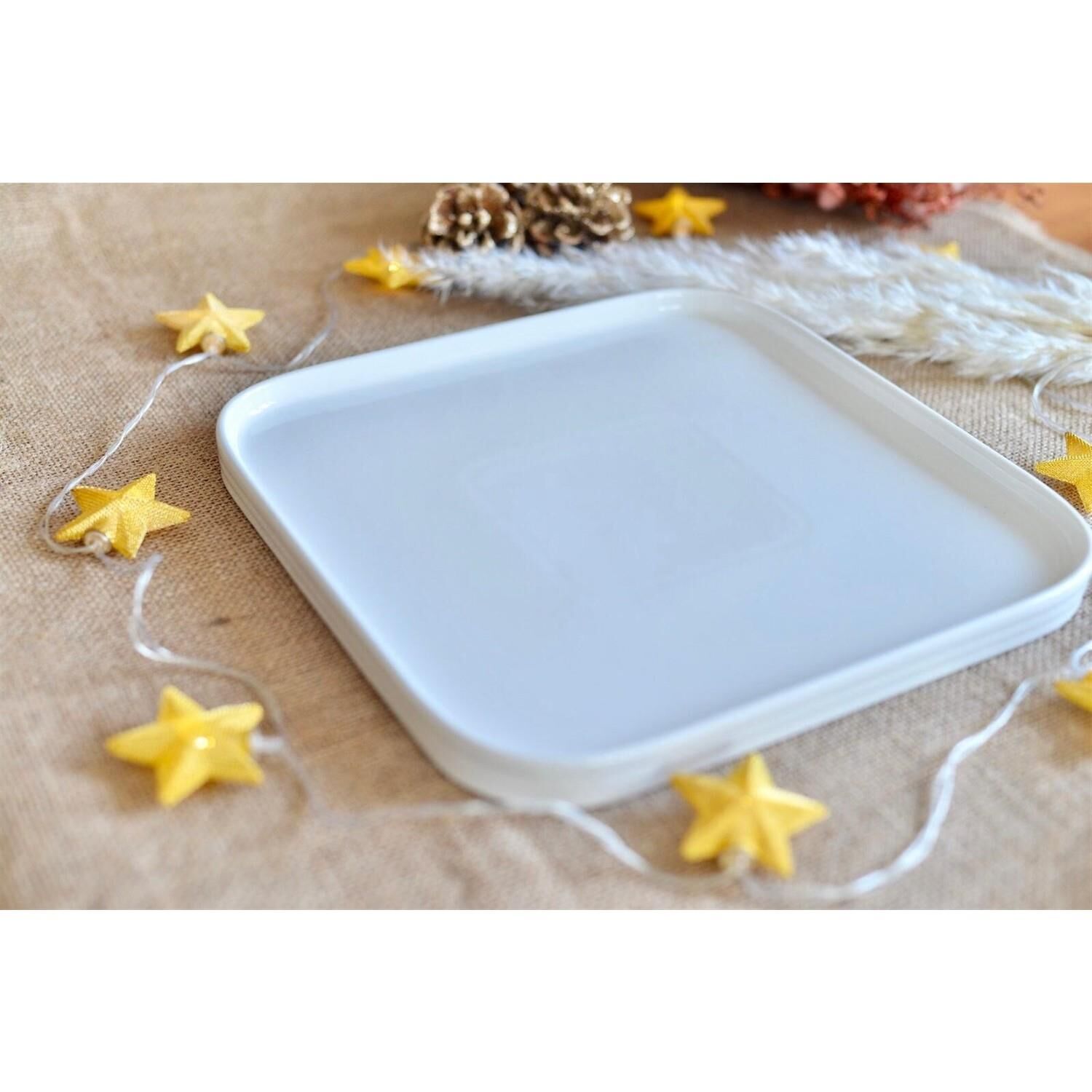 Acar 10342 Bianco Perla Porselen Kare Tabak Orta Boy 23 x 23 Cm