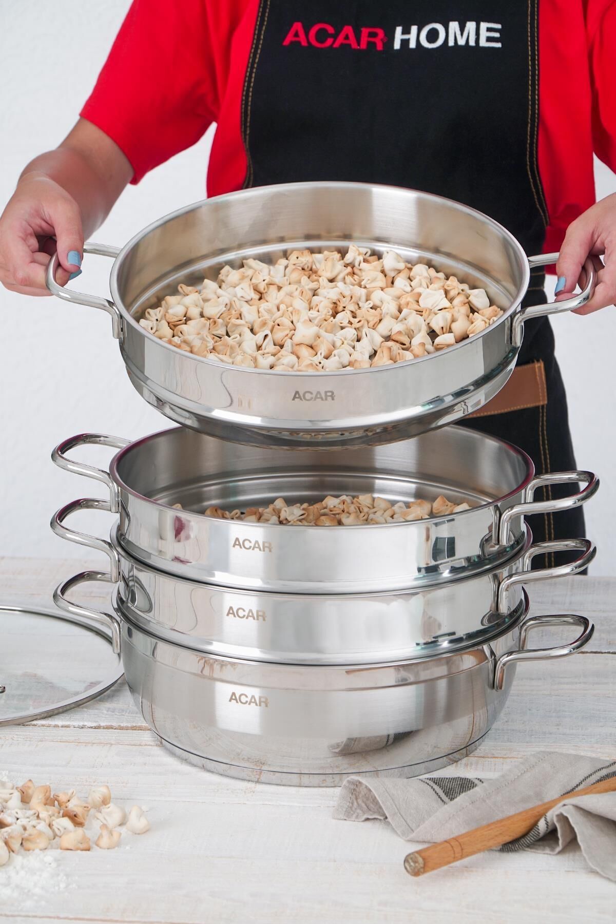 Acar 17156 Karat 5 Parça Çelik Mantı Tencere Seti - 28 cm