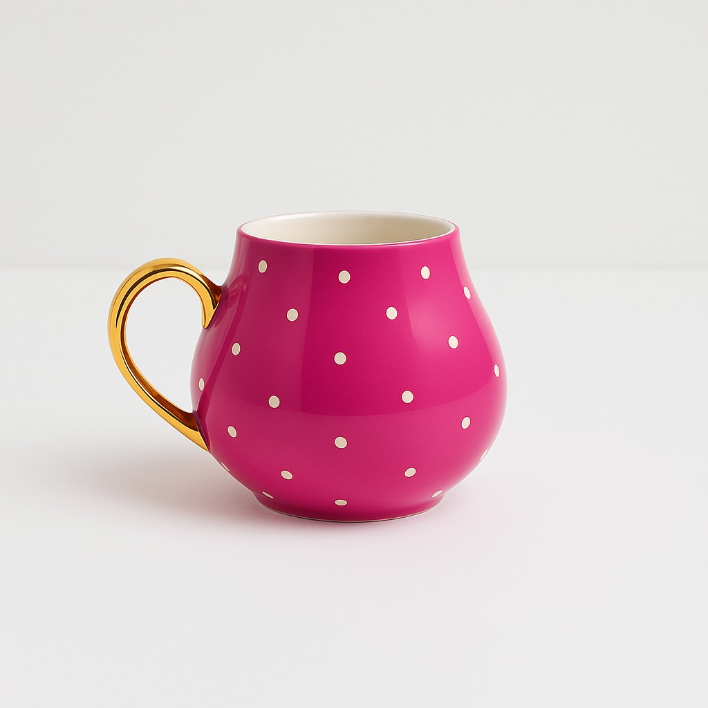 Kosova 251 Puantiyeli Yuvarlak Fuşya Porselen Kupa