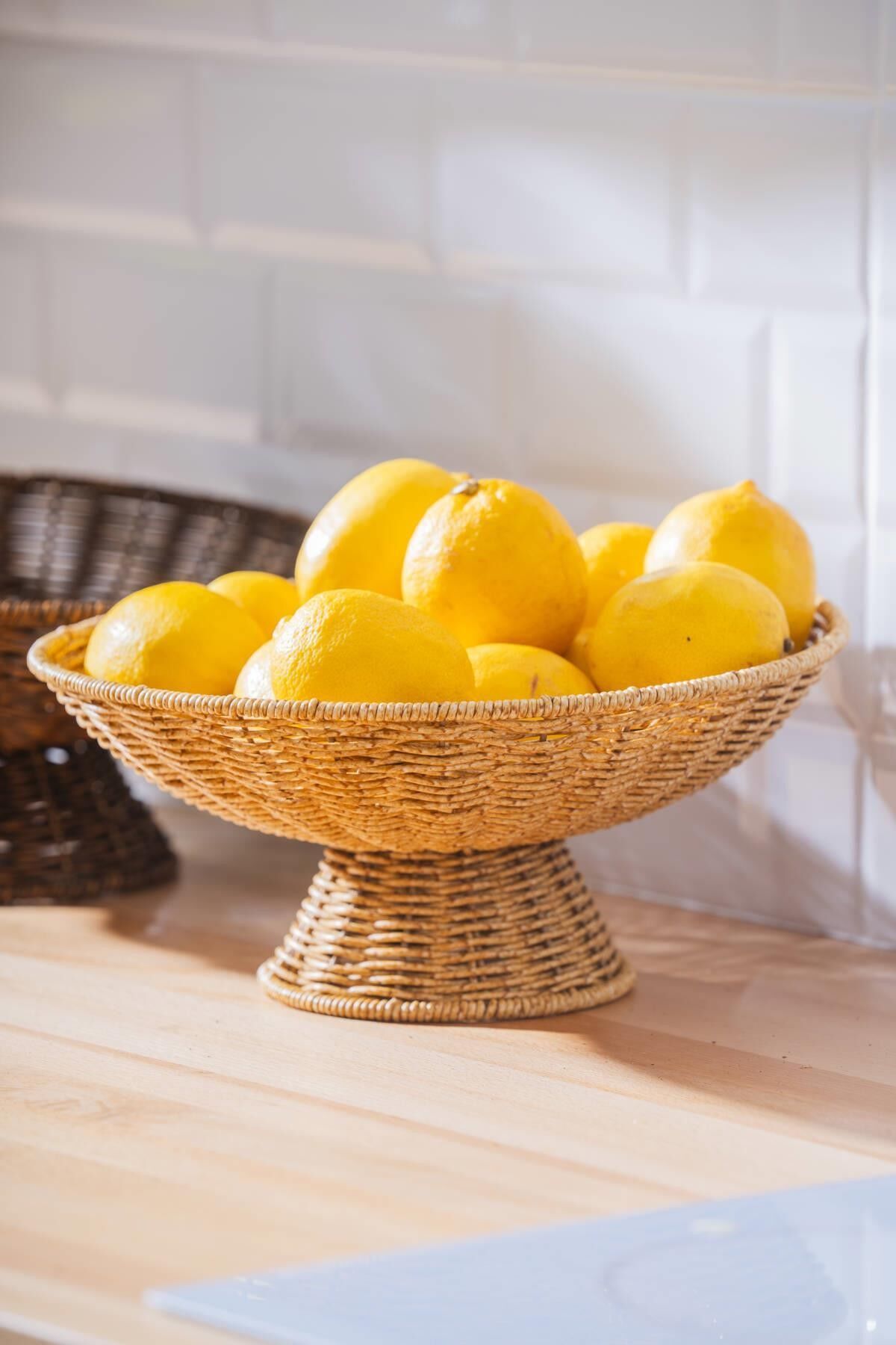 Acar 7862 Nomad Ayaklı Hasır Meyvelik 29 Cm Krem