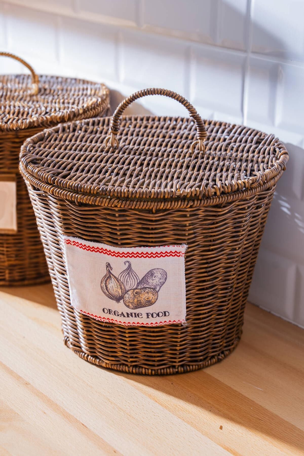 Acar 7867 Nomad Kapaklı Hasır Patates & Soğan Sepeti Kahverengi