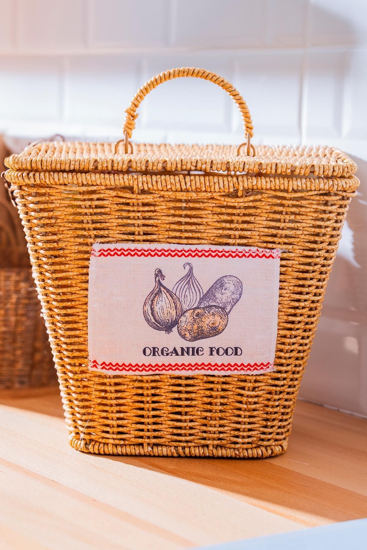 Acar 7868 Nomad Kare Kapaklı Hasır Patates & Soğan Sepeti Krem