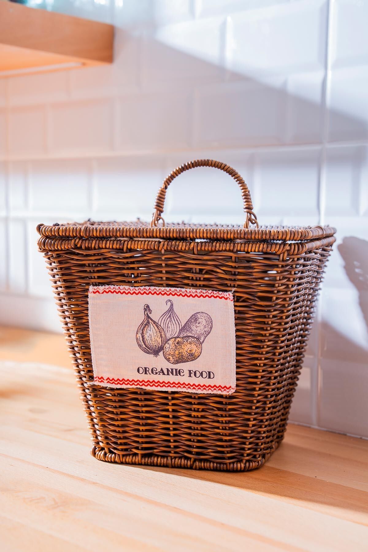 Acar 7868 Nomad Kare Kapaklı Hasır Patates & Soğan Sepeti Kahverengi