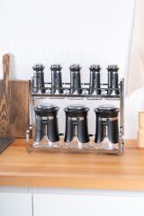 Acar 5644 Darla Standlı 8 Parça Cam Baharat Seti - Siyah