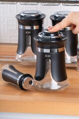 Acar 5644 Darla Standlı 8 Parça Cam Baharat Seti - Siyah