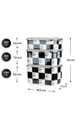 Acar 247 Qualita King Emaye 3 lü Dikdörtgen Saklama Kabı