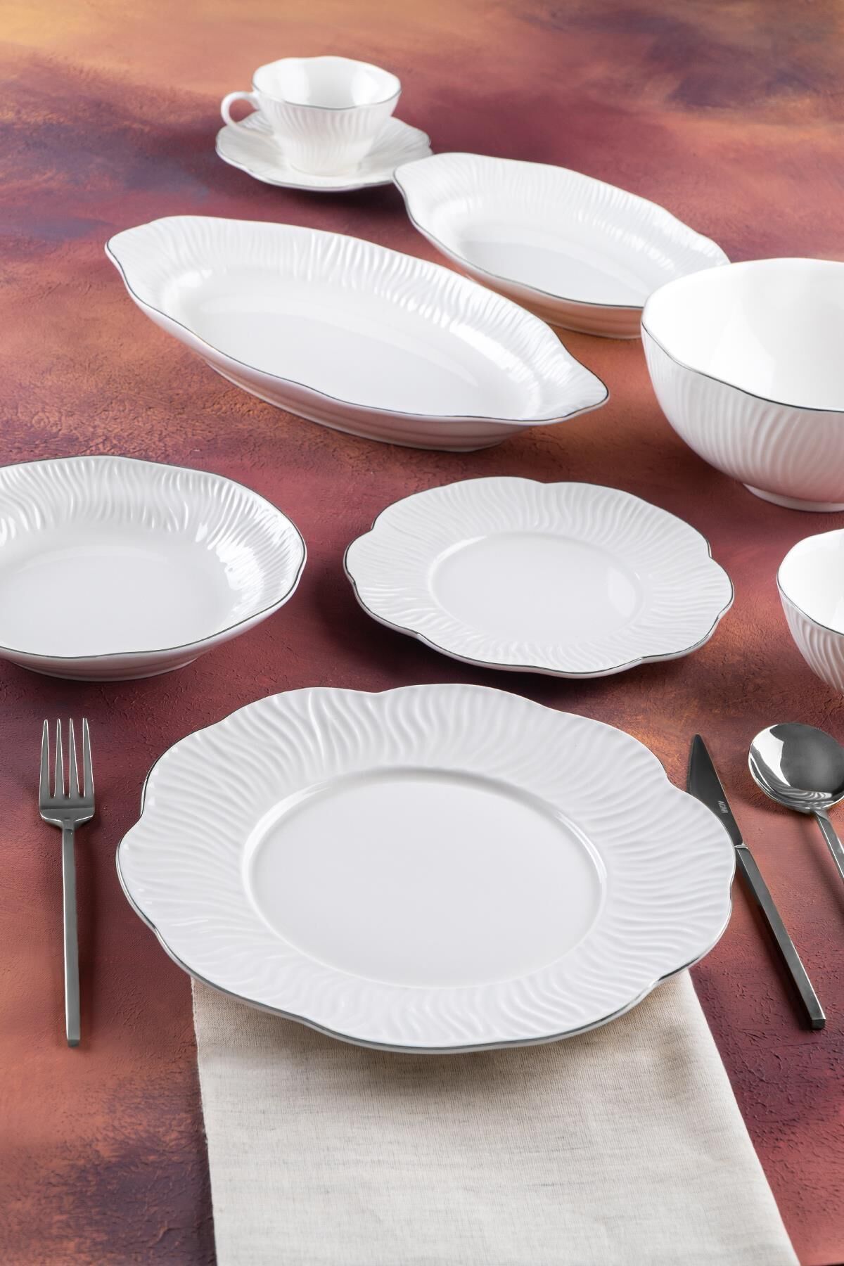 Acar 5317 Alina Silver 6 Kişilik 39 Prç Porselen Yemek Takımı