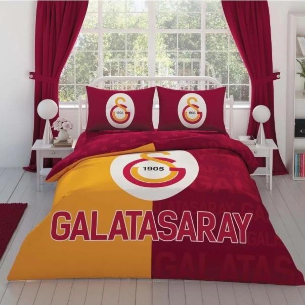 Taç Lisanslı Galatasaray Parçalı Logo Çift Kişilik Nevresim Takımı
