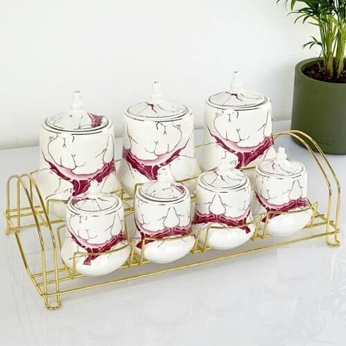 Acar 11245 Master Magic Gold Standlı 7li Bordo Porselen Baharat Takımı