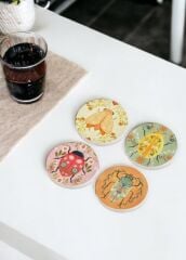 The Mia BRK0131 Animal 4 Lü Taş Bardak Altlığı Yuvarlak 11 Cm