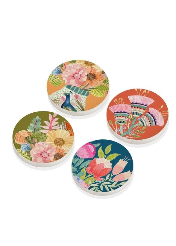 The Mia BRK0133 Flower 4 Lü Taş Bardak Altlığı Yuvarlak 11 Cm