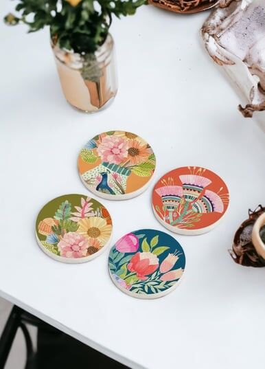 The Mia BRK0134 Butterfly 4 Lü Taş Bardak Altlığı Yuvarlak 11 Cm