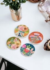 The Mia BRK0134 Butterfly 4 Lü Taş Bardak Altlığı Yuvarlak 11 Cm