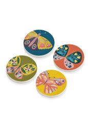The Mia BRK0134 Butterfly 4 Lü Taş Bardak Altlığı Yuvarlak 11 Cm
