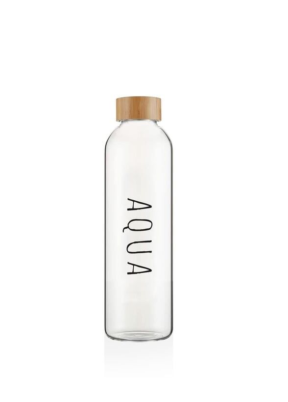 The Mia CAM0303 Aqua Bambu Kapaklı Borosilikat Cam Su Şişesi 600 ML