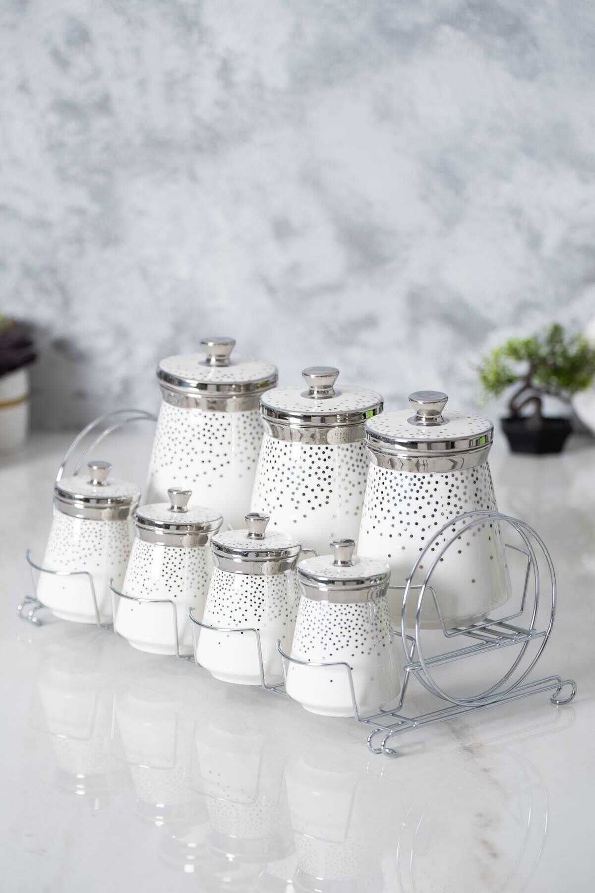 Acar 6388 Fleur Metal Standlı 7 Li Baharat Takımı Silver