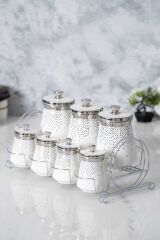 Acar 6388 Fleur Metal Standlı 7 Li Baharat Takımı Silver